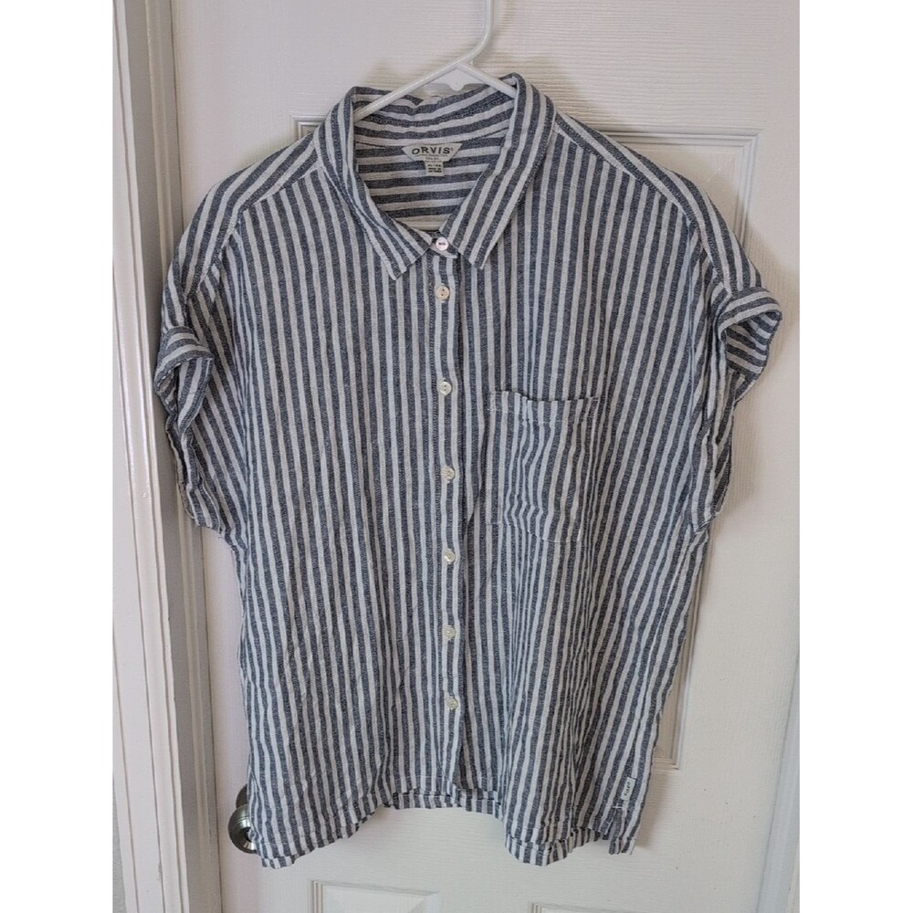 Orvis Navy & White Striped Linen-Blend Shirt